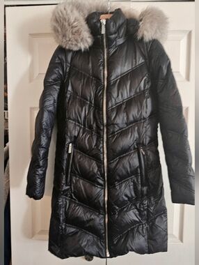 Michael Kors Black Puffer Coat Faux Fur Hood Winter Jacket Warm Coat